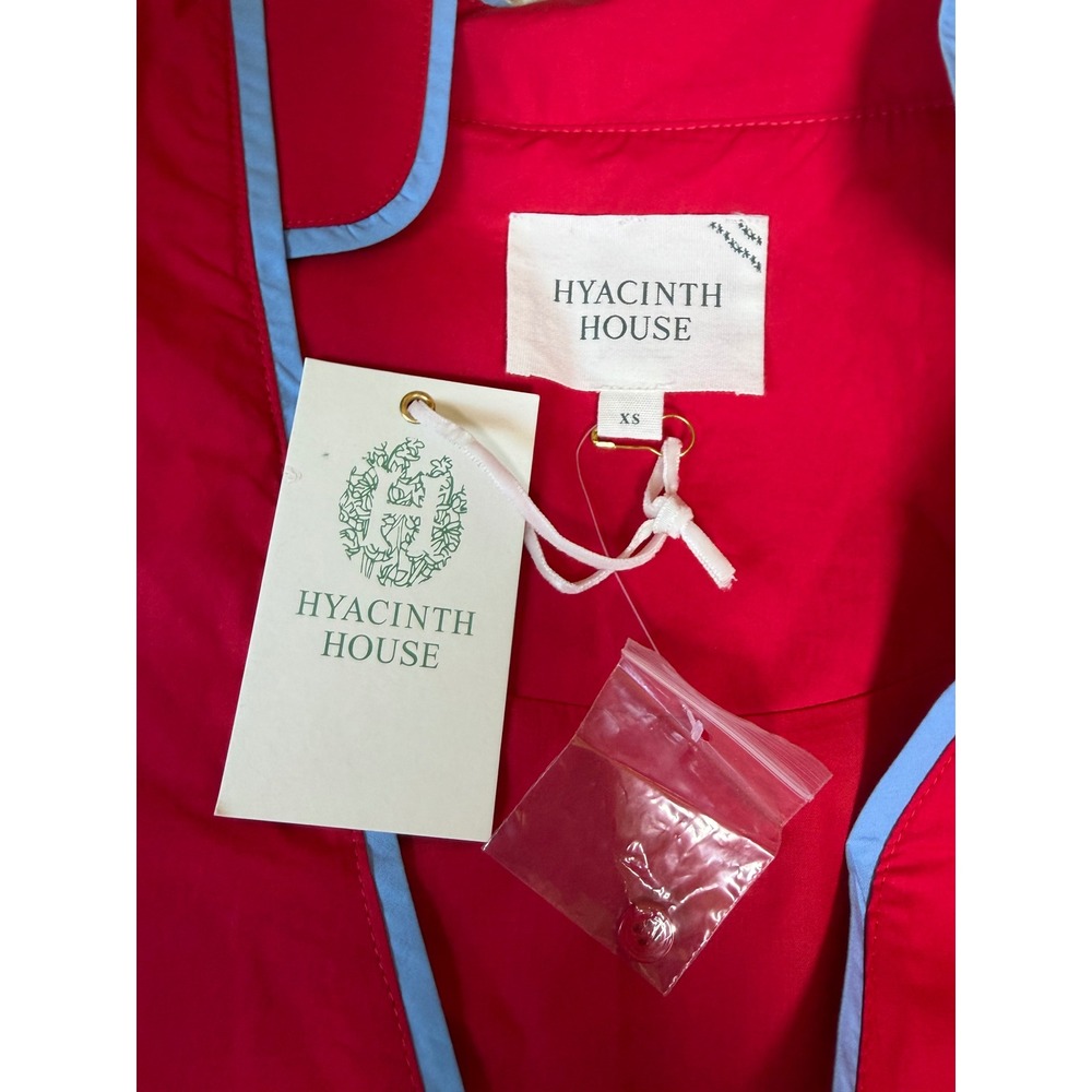Hyacinth House Red Blue Scroll Applique Puff Sleeve Mini Dress XS AY1369D NWT - Picture 10 of 10